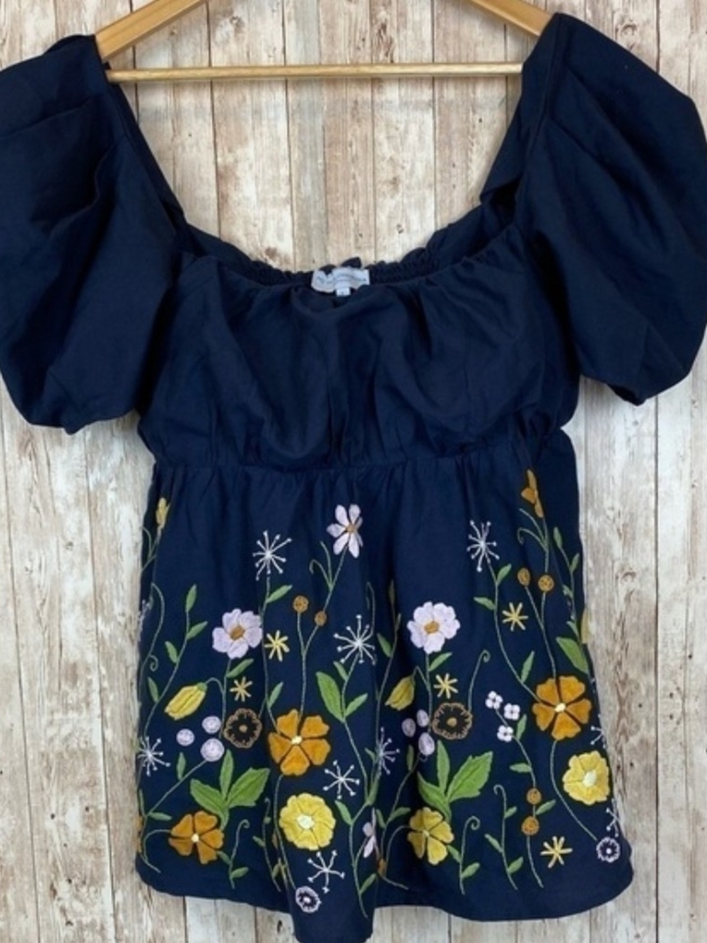 Mi Golondrina Navy Elastic Waist Top with Smocked Detail